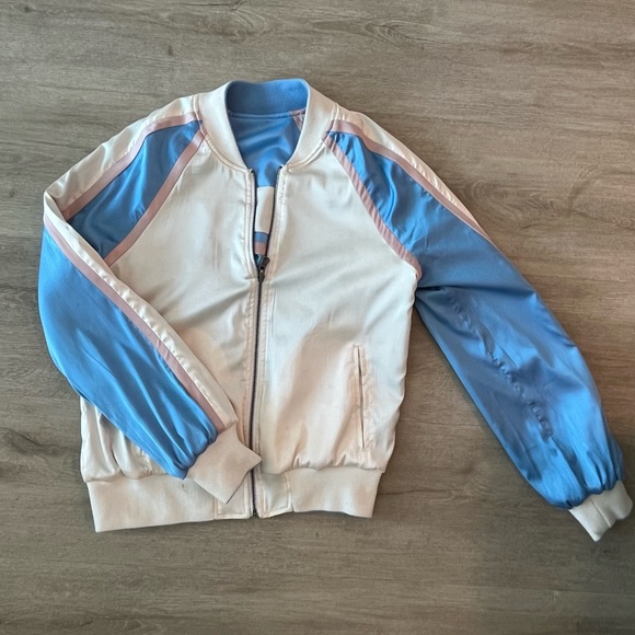 Pam and Gela Reversible Track Jacket / Bomber Jacket - Blue, Pink, and Cream - Picture 2 of 3